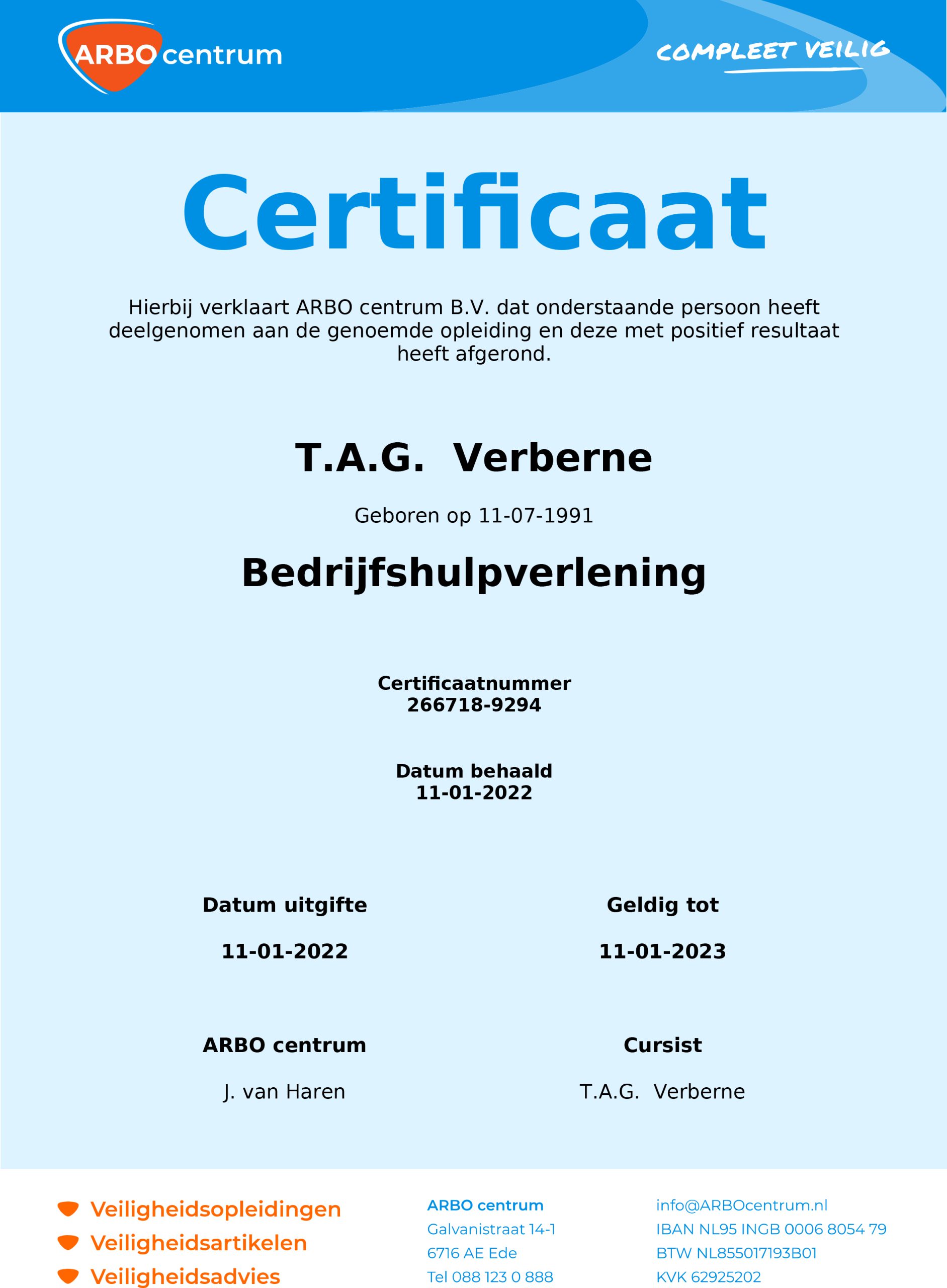 Bedrijfshulpverlening Teun Verberne